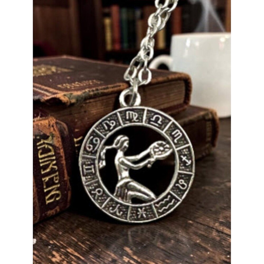 Virgo Zodiac Necklace Astrology Pendant Diamond Cut Stainless Steel Chain